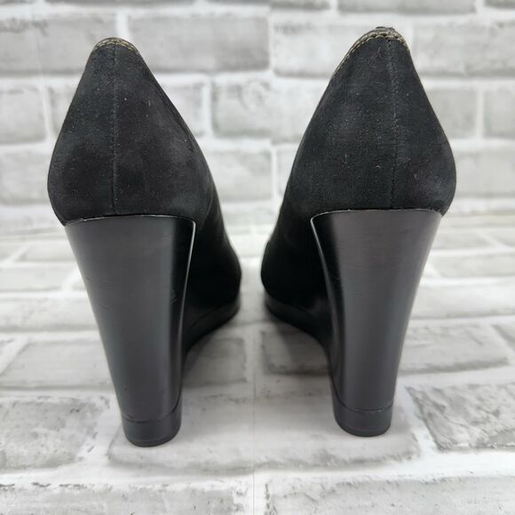 Coach Tabby Peep Toe  Classic Coach Logo Heels Pumps Size 8.5 Wood Wedge - Picture 6 of 10